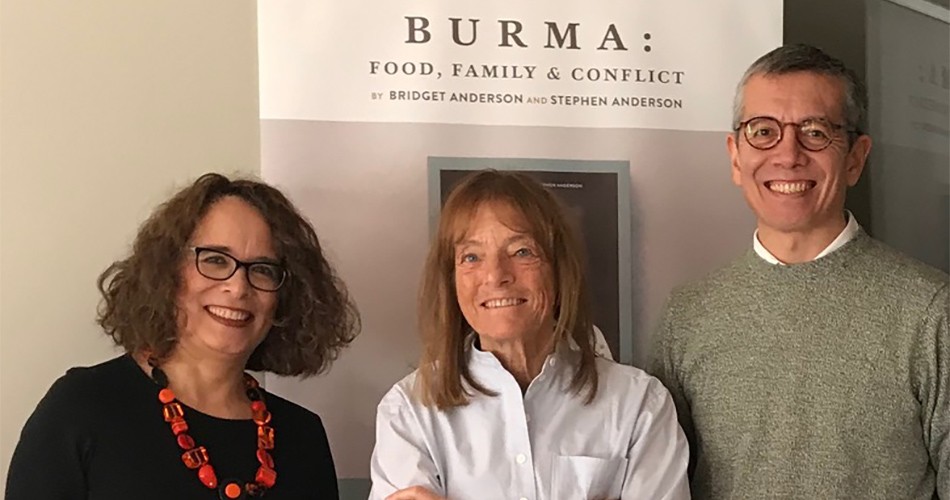 Bridget Anderson, Ruth Rogers and Steve Anderson at the book launch of Burma: Food, Family and Conflict at the River Cafe, London