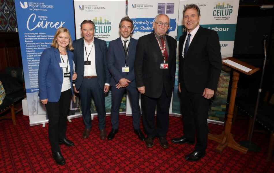 Justine Greening, Professor Peter John CBE, Professor Graeme Atherton, Lord John Bird and Dan Norris at the House of Commons for the launch of How Can Labour Level Up?