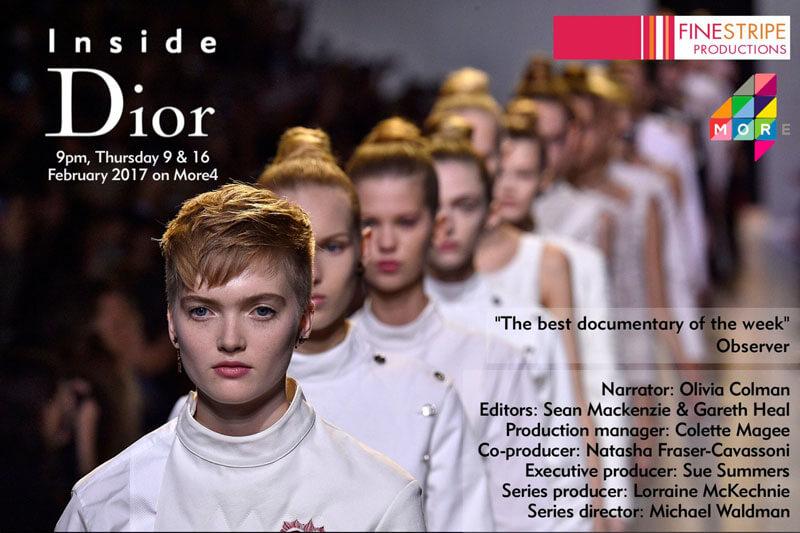 Advert for documentary Inside Dior showing models on a runway
