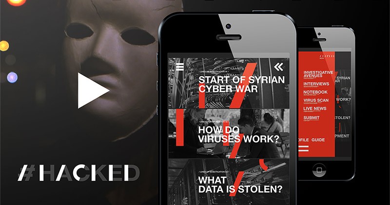 Screen grabs of the web-based app #HACKED