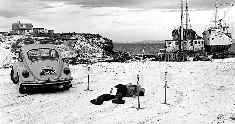 Black and white reconstruction of Icelandic crime scene