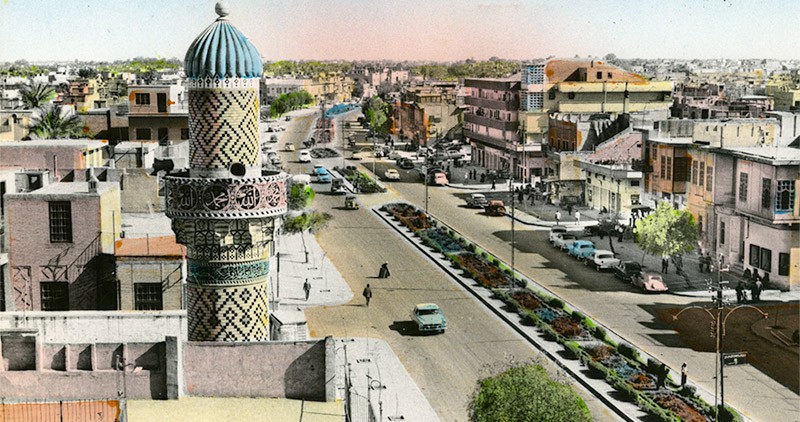 Coloured tinted skyline of Baghdad in the 1950s