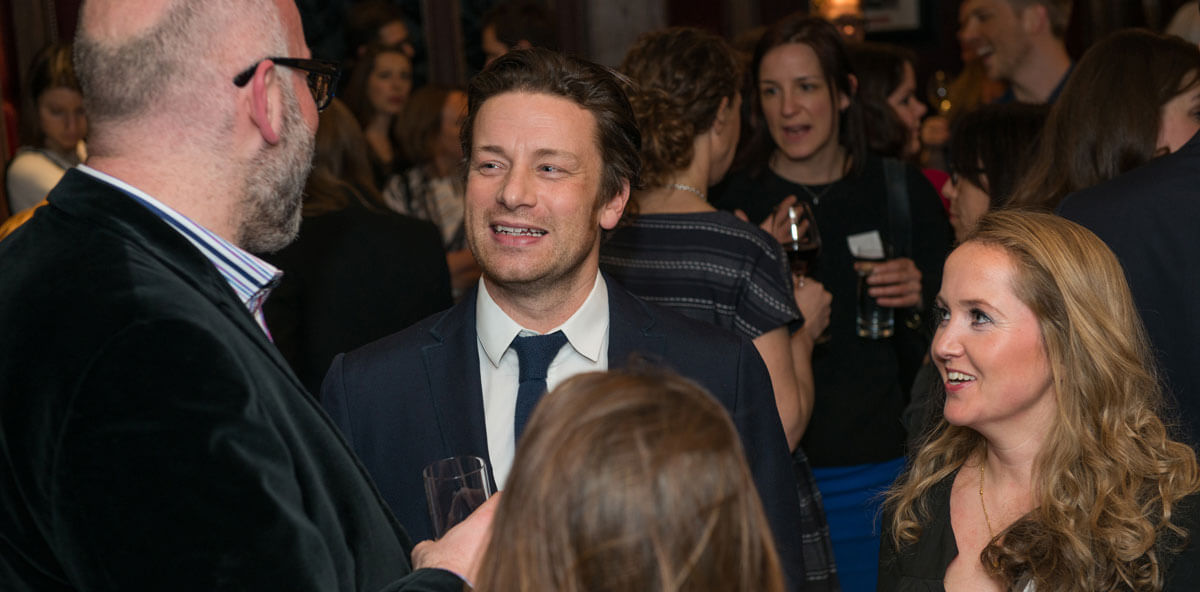 Celebrity Chef Jamie Oliver mingles with guests at the annual André Simon Awards